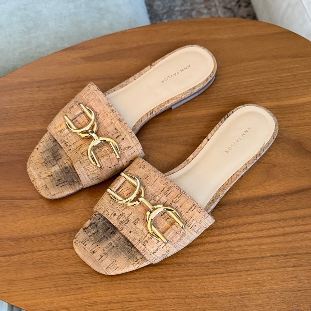 Ann Taylor Tan Cork Slide Sandals
